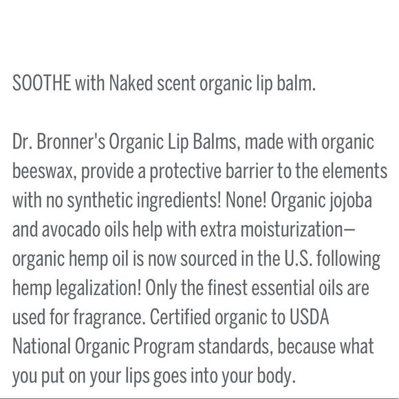 $6❤️🔥 LAST 1! Dr Bronners Organic NAKED Lip Balm Treatment Unscented 2PK NEW - Picture 3 of 3